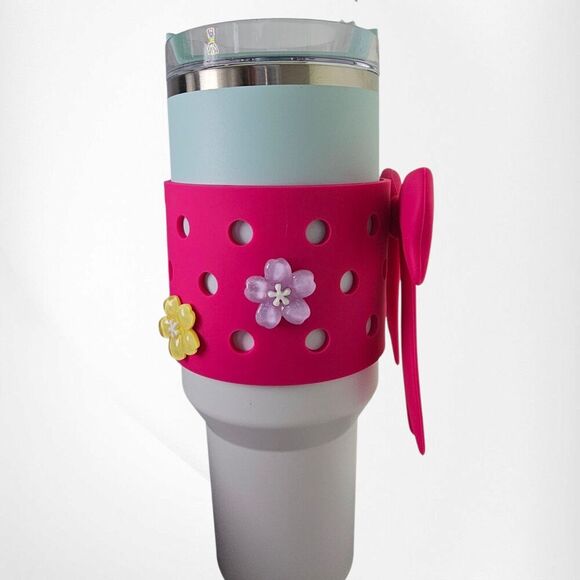 Barbie Pink Jumbo Princess Ribbon Bow Silicone Tumbler Sleeve | Stanley 40oz - Picture 3 of 5